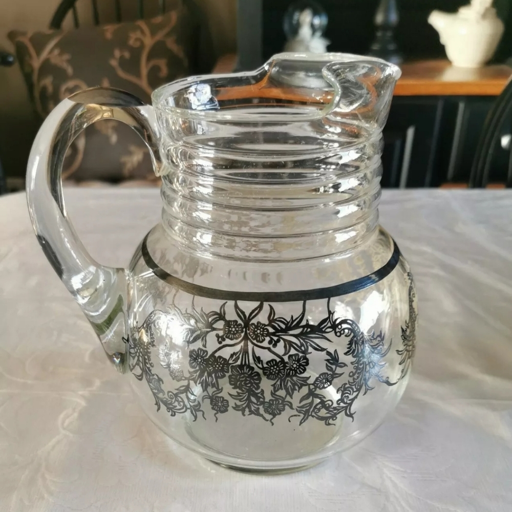 Vintage Black Vine Print Juice Pitcher